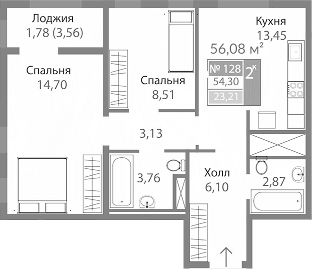 2-комн., 52.52 м²