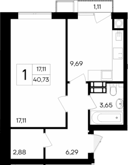 1-комн., 39.62 м²