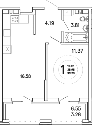 1-комн., 35.95 м²