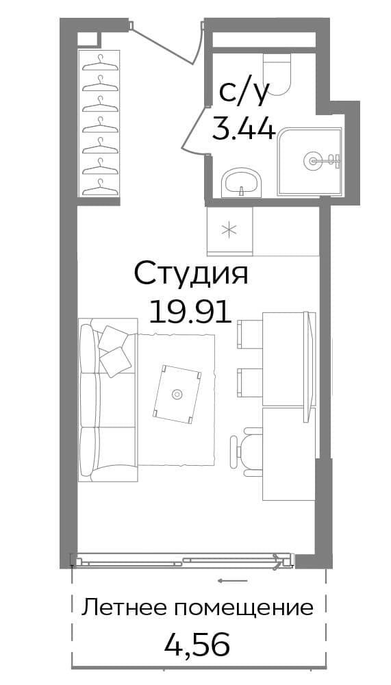 Студия, 23.35 м²