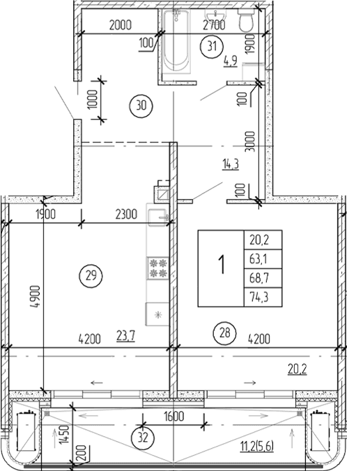 1-комн., 68.7 м²