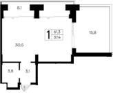 Студия, 37.4 м²