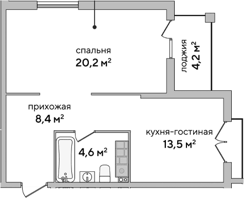 1-комн., 46.7 м²
