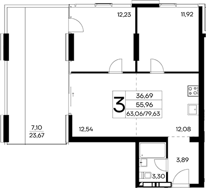2-комн., 72.53 м²