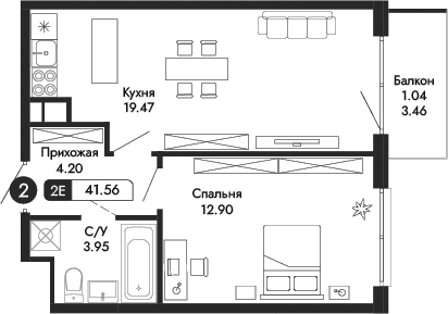 2-комн., 40.52 м²