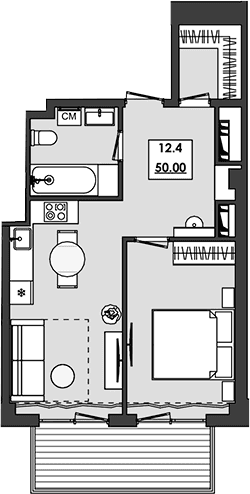 1-комн., 42.8 м²