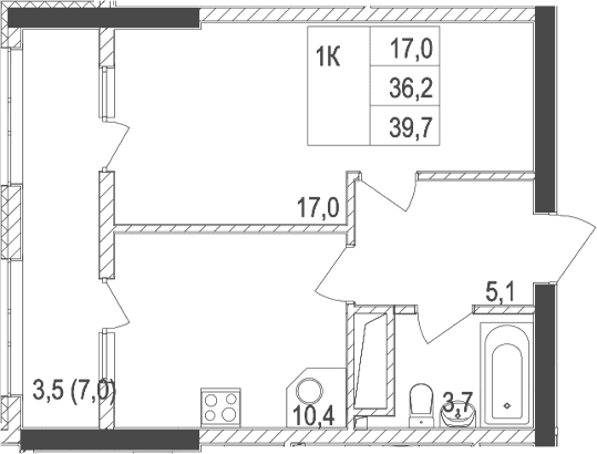 1-комн., 36.2 м²