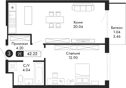 2-комн., 41.18 м²