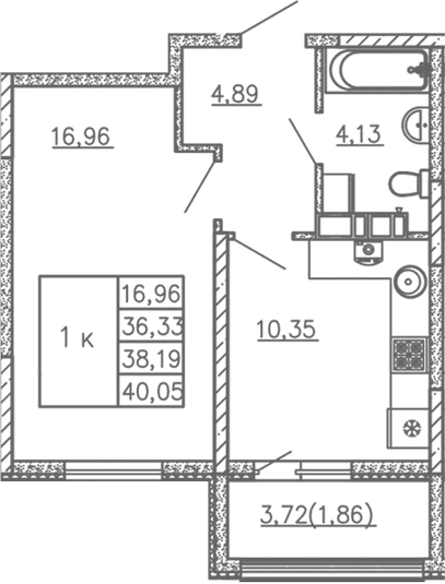 1-комн., 36.33 м²