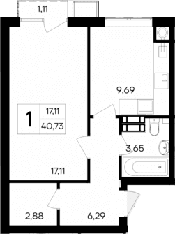 1-комн., 39.62 м²