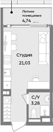 Студия, 24.31 м²