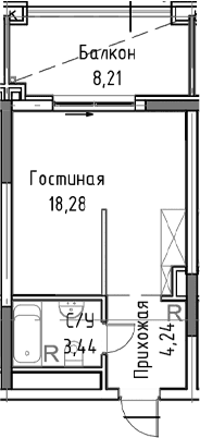 Студия, 31.71 м²