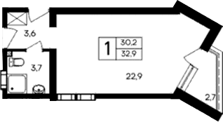 Студия, 30.2 м²