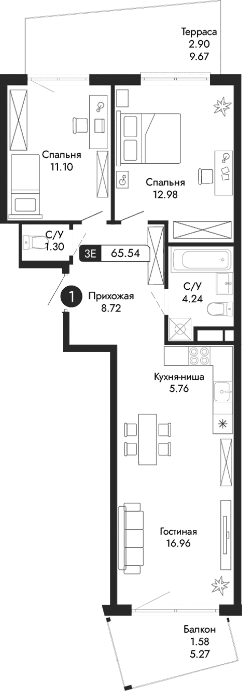 3-комн., 61.06 м²
