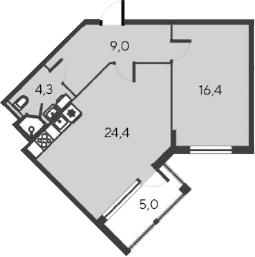 2-комн., 54.1 м²
