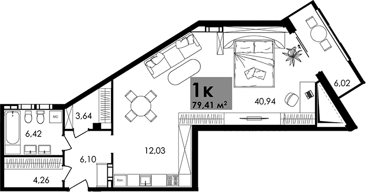 Студия, 73.39 м²