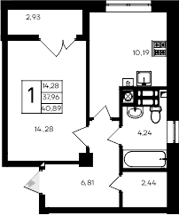 1-комн., 37.96 м²