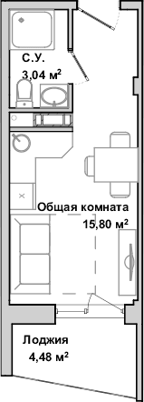 Студия, 18.84 м²