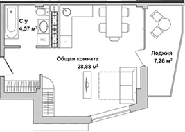 Студия, 33.04 м²