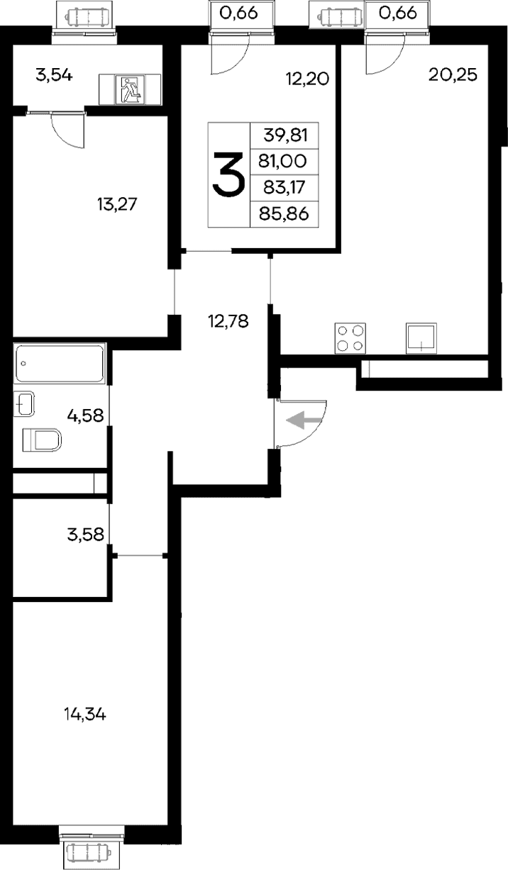3-комн., 81 м²