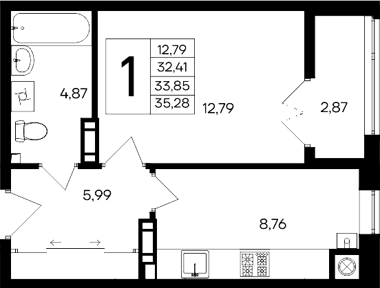 1-комн., 32.41 м²