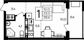 Студия, 23 м²