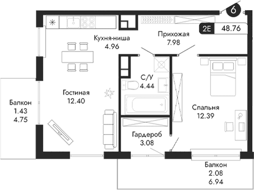 2-комн., 45.25 м²