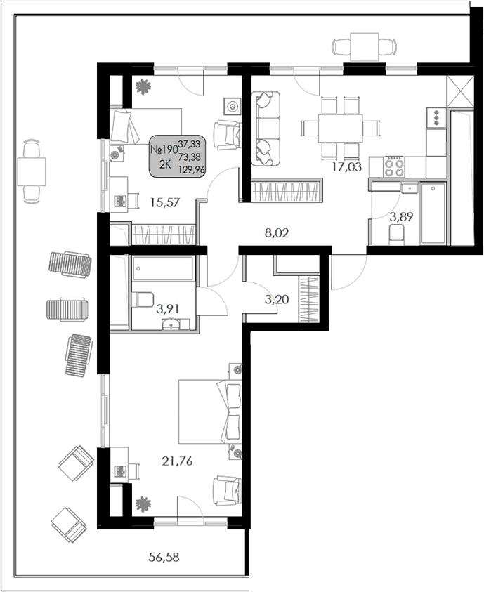 2-комн., 73.38 м²