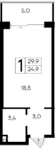Студия, 24.9 м²