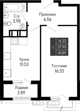 1-комн., 37.9 м²