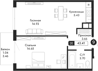 2-комн., 42.37 м²