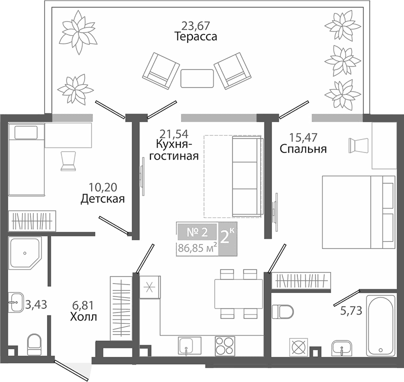 2-комн., 63.18 м²