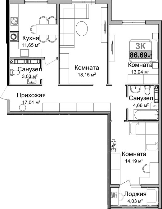 3-комн., 80.64 м²
