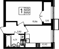1-комн., 34.61 м²