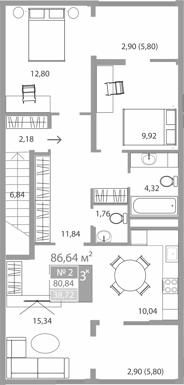 Таунхаусы, 75.04 м²