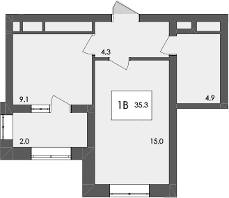 1-комн., 33.3 м²