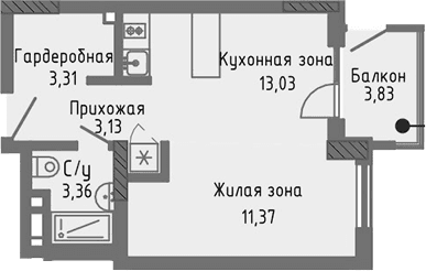 Студия, 34.2 м²