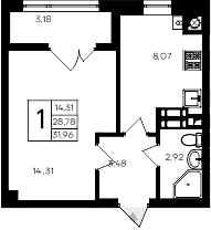 1-комн., 28.78 м²