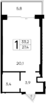Студия, 27.4 м²