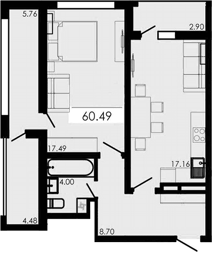 2-комн., 47.35 м²
