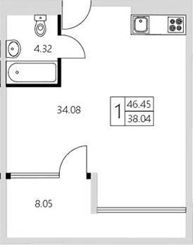 Студия, 37.75 м²