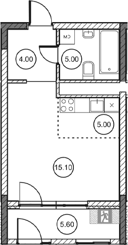 Студия, 32.5 м²