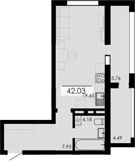 Студия, 31.78 м²