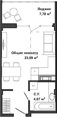 Студия, 27.02 м²