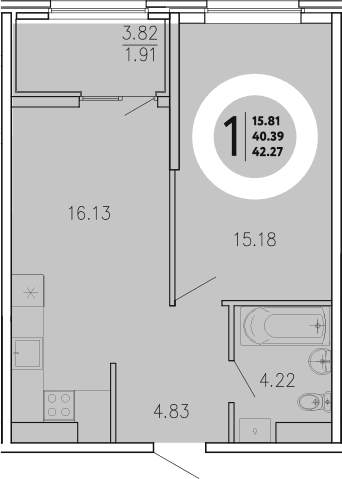 1-комн., 40.36 м²