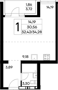 Студия, 32.42 м²