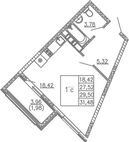 Студия, 27.52 м²