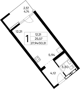 Студия, 27.94 м²