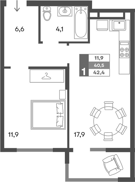 2-комн., 40.5 м²