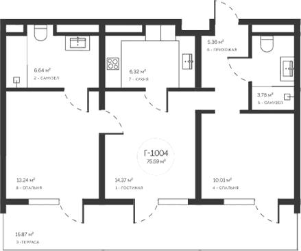 3-комн., 59.72 м²